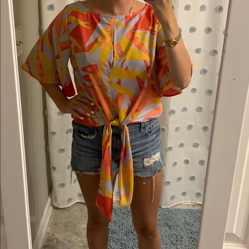Tropical Colorful Blouse with Tie